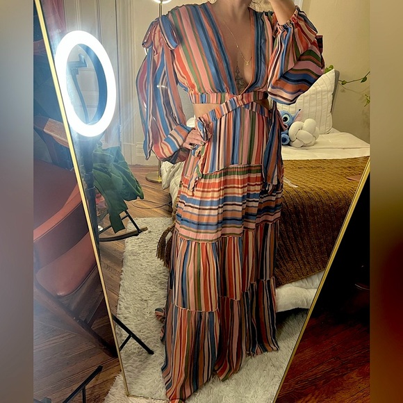 FARM Rio Dresses & Skirts - FARM Rio Vibrant Long Sleeve Striped Dress